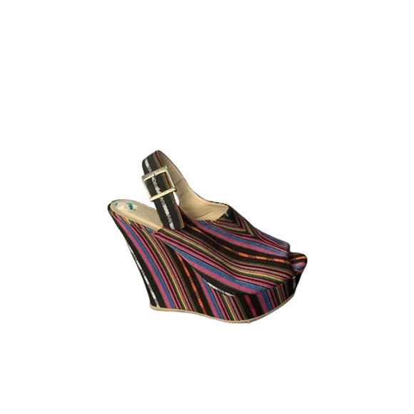 Multicolor Striped Open-Toe Wedge Sandals With Buckle Slingback For Women Size 8 - Picture 5 of 8